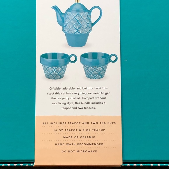 New Pinky Up Tea For Two, Unique Beautiful CeramicTurquoise Tea Set with Tea Pot - Picture 3 of 8